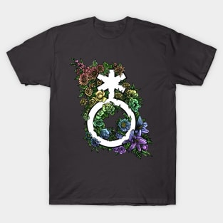 Non-binary Symbol Flowers Rainbow T-Shirt